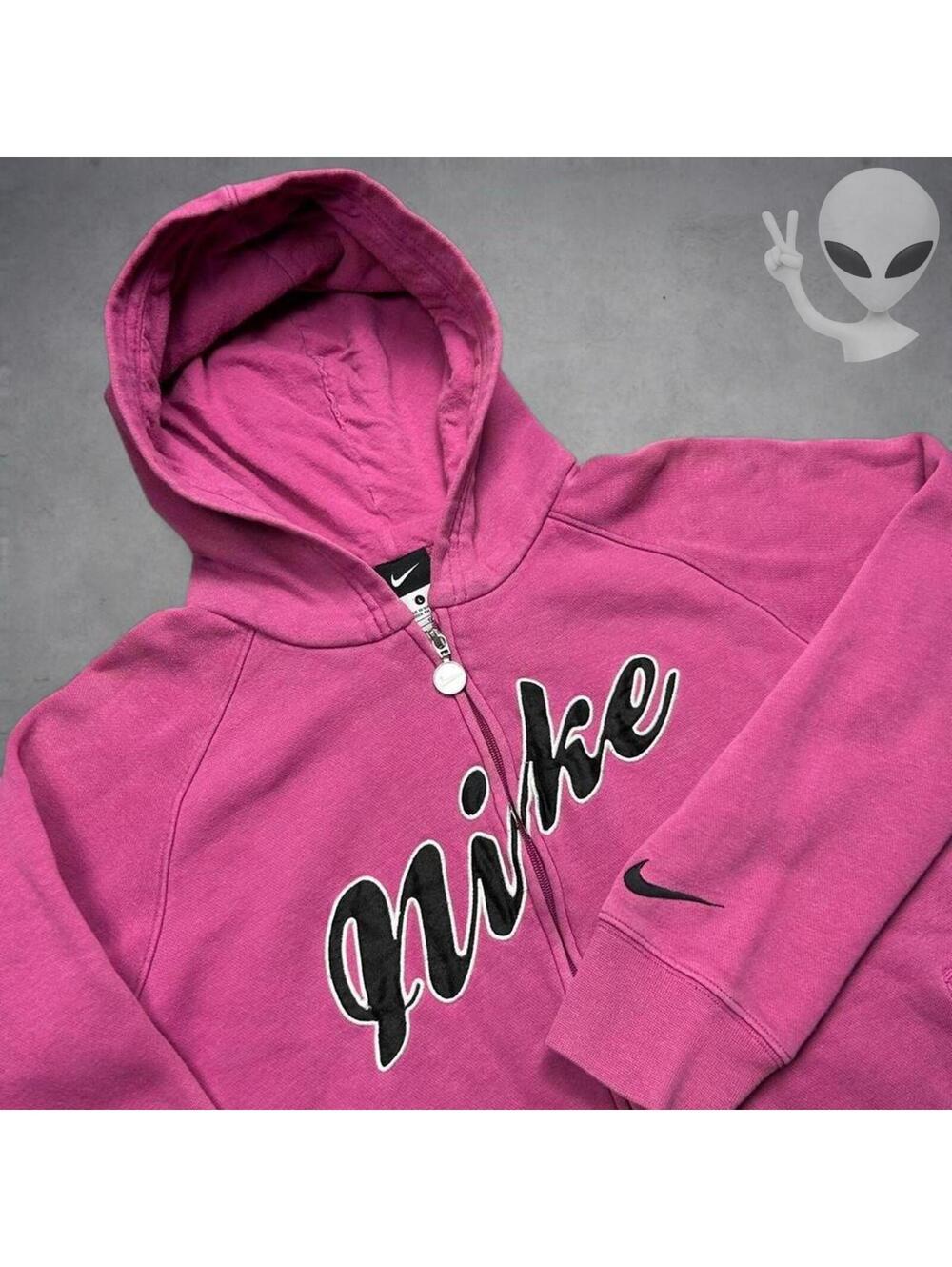 Vintage Nike Spellout Script Logo Full Zip Hoodie Womens S Pink Y2K Streetwear